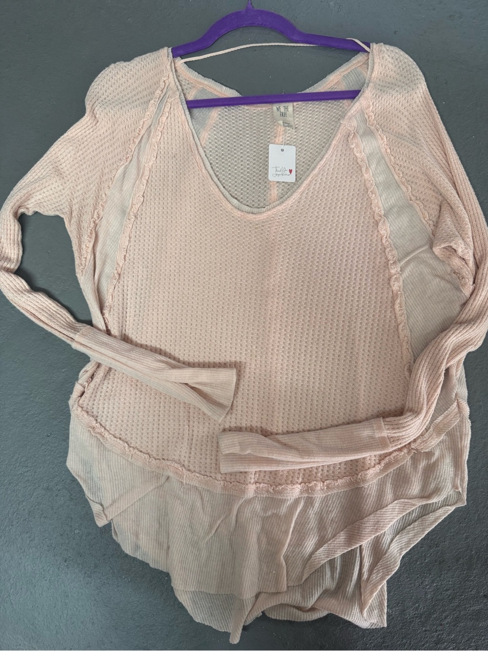 Free People Light Pink Waffle Knit Long Sleeve Top
